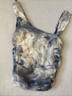 Women's Blue & Cream Marble Print Sleeveless Top